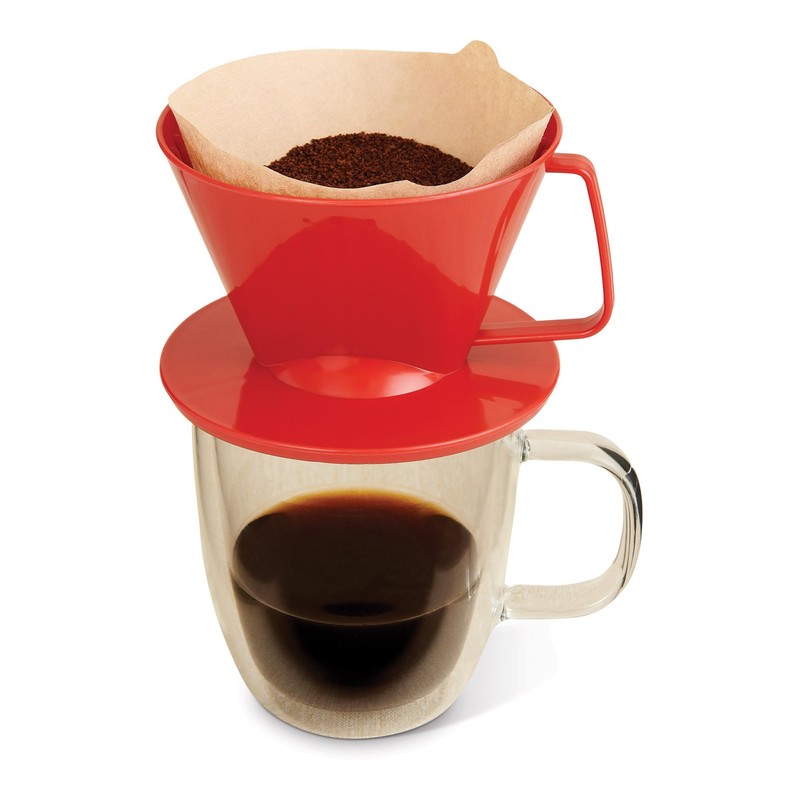 Fino Pour-Over Coffee Brewing Filter Cone, Number 1-Size, Red, Brews