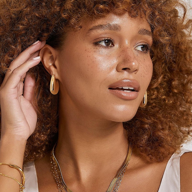 Follome Chunky Fin Dupes Statement Earrings for Women Gold Geometric