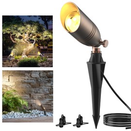 ZONEGRACE 12V Low Voltage Brass Landscape Spot Lights, Waterproof LED Uplights & Accent Lighting with Connectors, Heavy Duty Outdoor Garden Path Lights Fixtures with Bulb, Bronze (1 Pack)