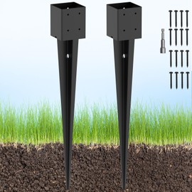 TAYORY 2 Pcs 4"x4" Fence Post Anchor Ground Spike 36"(Actual: 3.6"x3.6") Heavy Duty Metal Fence Post Anchor, Black Powder-Coated, for Fence,Deck,Bird Feeder,Railing,Mailbox