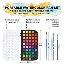48 Colours Watercolour Paint Set, Shuttle Art Watercolour Paints Pan with 3 Paint Brushes Perfect for Kids Beginners Watercolour Painting