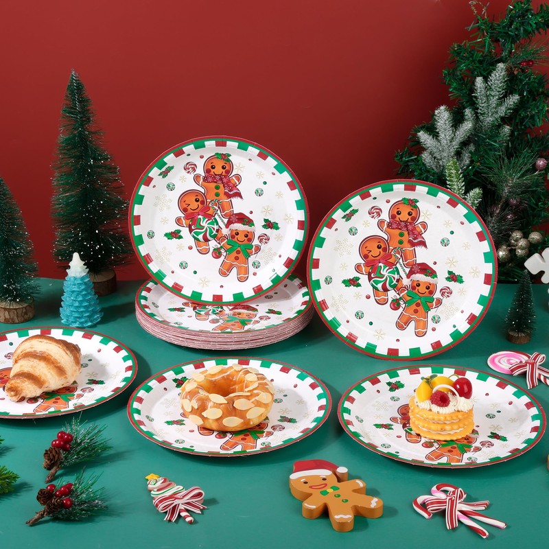 48 Pcs Christmas Gingerbread Man Paper Plates Gingerbread Candy Cane
