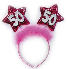 50th Birthday Fuchsia Star Headband Alice Band - Novelty Gift Idea or Joke