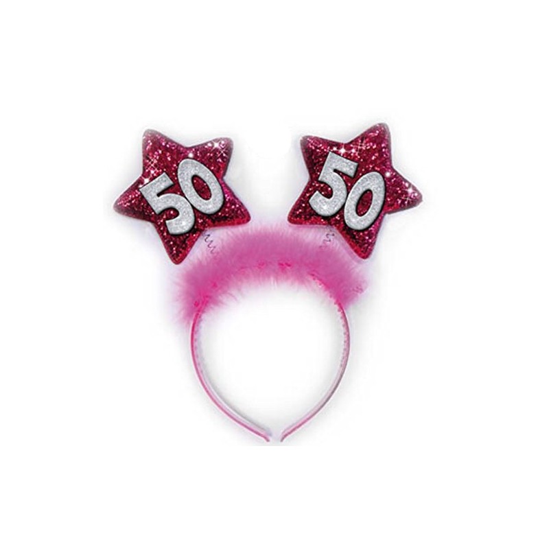 50th Birthday Fuchsia Star Headband Alice Band - Novelty Gift