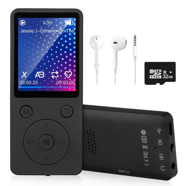 MP3 Player with Bluetooth 5.2, 32GB Memory Card, 1.8 Inch