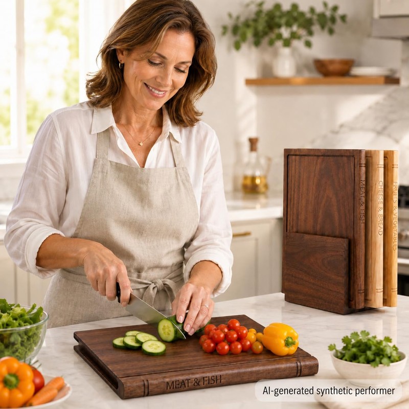 Book Shaped Cutting Board Set with Walnut Stand, 3 PCS