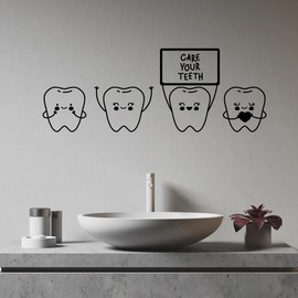 Vinyl Wall Decal Cartoon Children's Dentistry Teeth Quote Care Your Teeth Dental Clinic Stickers Murals Art Decor YT6773 (Black)