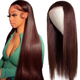 Hxxcoup Women's Real Hair Wig, 4 x 1 Lace Human Hair Wig, #4 Deep Brown, Straight, Pre-Plucked Hairline with Baby Hair, Unprocessed Hair, Transparent Lace for Women, Minimal Smell, 34 Inches (86 cm)