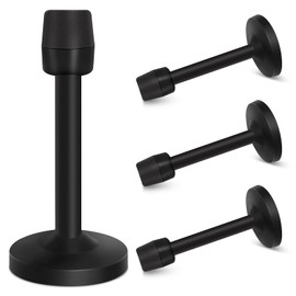 4 Pack 5 Inch Door Stop Black Long Door Stopper Wall Mount Doorstop Stainless Steel with Rubber Tip Door Bumper Wall Protector