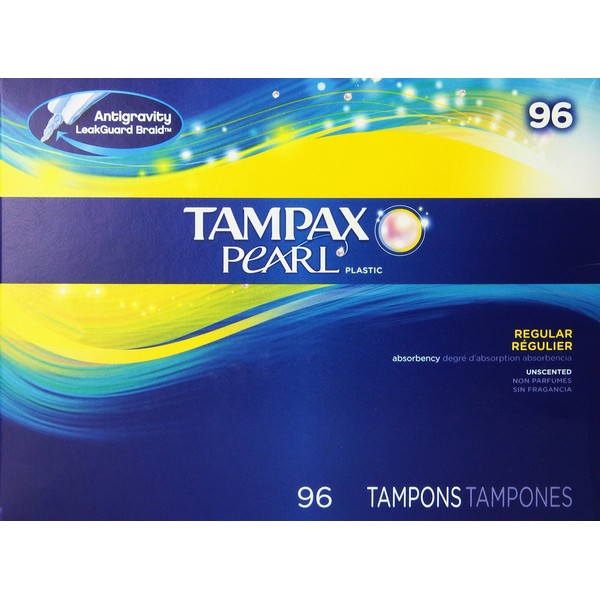 Tampax Pearl Regular Absorbency Unscented Tampons, 96 Count, Pack of 1