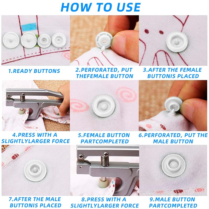 100 Sets T5 Plastic Snaps No-Sew Snap Buttons for Sewing