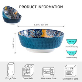 HENXFEN LEAD Large Salad Bowl Sets for Serving Pho, Ramen, Soup, Fruit, Snacks - 48 Oz Big Ceramic Bowls for Family, Kitchen Cooking, Dinner Party - Set of 2