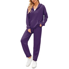 AUXDIO Jogging Suits for Womens 2 Piece Set Tracksuit Casual Cardigans Hoodie Sweatsuits Long Pant Set with Pockets Purple M