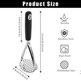 Potato Masher, Potato Masher Heavy, Non-Stick Potato Ricer, Stainless Steel Mash Potato Maker, with Hanging Handle for Smooth Mashed Potatoes, Jam, Vegetables and Fruits (Silver)