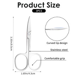 3 Pcs Cuticle Nail Scissors for Women Stainless Steel Portable Eyebrow Scissor Grooming Hair Scissor for Beard Eyelash, Trim Nail