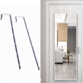 YUMMIS 1Pair White Over The Door Mirror Hanger, Adjustable 4-Level Hanger Brackets Set Door Depth Heavy Duty Hook (Not Included Mirror)