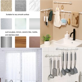 4Pcs No Drill Curtain Rod Brackets - Self Adhesive Holder Hooks, Nail Free Adjustable Hangers for Bathroom Kitchen (Transparent)