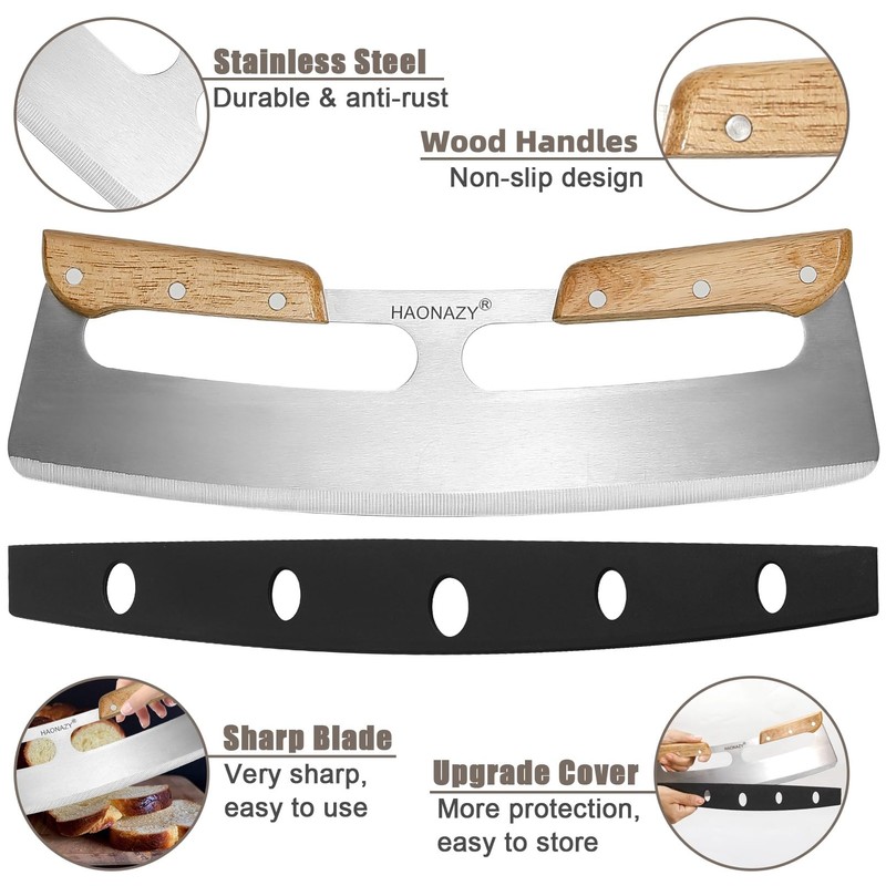 HAONAZY Sharp Pizza Cutter Rocker 14 inch with Double Handles