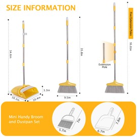 XXFLOWER Broom and Dustpan Set for Home, Broom with Dustpan Combo Set, Upright Standing Dust Pan and Broom Set Long Handle 55" Self-Cleaning Sweeping Broom for Kitchen Lobby Office Pet Hair
