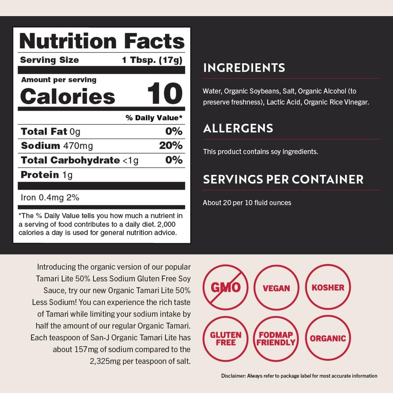 San J International, Organic 50% Less Sodium Tamari Lite, 20