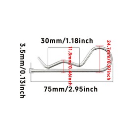 AUXBC 20Pcs M3.5 x 75mm R Clips Hitch Pins, Galvanized Carbon Steel Retaining Cotter Pins, Heavy Duty Spring Clip Hair Pins for Tractors, Lawn Trailers, Trucks, and Tow Bars