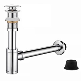 Sink Siphon Drain Fitting Pop-Up Drain Valve Drain Overflow Siphon Universal for Washbasin and Washbasin – Drain Fitting Perfect Fit (Drain Fitting with Silver Without Overflow)