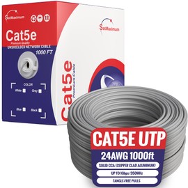 1000ft Cat5e Solid 24AWG Cable UTP Cat5 Bulk Pull Box Network Copper Clad Aluminum Wire (Unshielded (UTP), Gray)