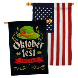 Angeleno Heritage Oktober Fest Burlap House Flag Pack Beverages Beer Happy Hour Game Pong Party Ale Lager Craft Embroidery Decoration Banner Small Garden Yard Gift Double-Sided, Made in USA