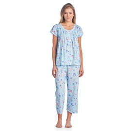 Casual Nights Women's Short Sleeve Capri Pajama Set - Blue - 3X