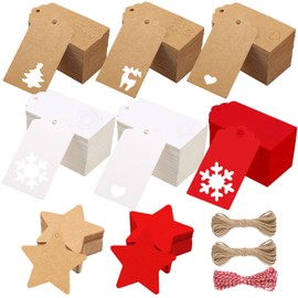 Pack of 160 Gift Tags Christmas Kraft Paper Christmas Tags Paper 30 m String White Red Brown Gift Tags Kraft Paper Blank Tags Christmas for Gift Bottles Stamp