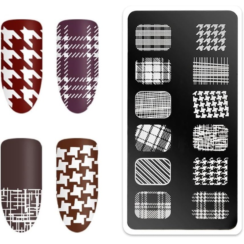 3 Pcs Stripe Houndstooth Lace Stamping Plate Nail Stamp Nail