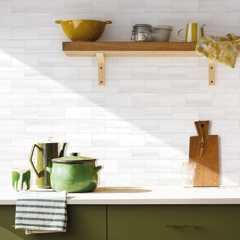 Vamos Tile 100-Piece Glossy Dolomite White Peel and Stick Backsplash