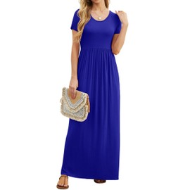 GRECERELLE Womens Summer Maxi Short Sleeve Casual Loose Knit Long Dresses House Dress L, Royal Blue