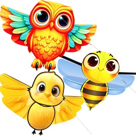 HENGDA KITE 3 Pack of Kites,Owl and Bee and Chick Kite,for Kids Beginners and Adults Cute Design High Definition Printing Easy to Carry and Assemble Suitable for Outdoor Activities