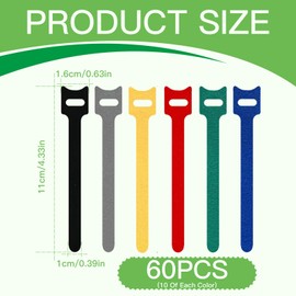 60PCS Cable Ties, Reusable Cable Straps Adjustable Releasable Hook and Loop Cable Straps Organiser Multi-Purpose Tie Wraps Fastening Straps for PC Computer Electronics Home Office Cable Organiser