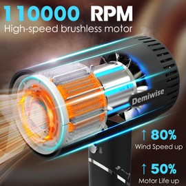 Demiwise 110000 RPM High-Speed Hair Dryer for Curly Hair, 1400W Low Noise Iconic Dryer with Diffuser and Nozzle - Quick Drying, Negative Ion Technology, Ideal Gift