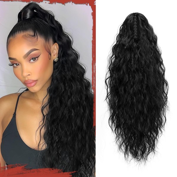Sofeiyan Ponytail Hairpiece with Clip, 56 cm Long Wavy Curly