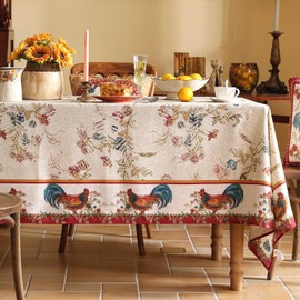 patdrea Designer Small Red Tablecloth for Square Tables,Vintage Linen with Animals and Flowers Pattern Tablecloths,Farmhouse Floral Table Cover Cloth Decor for Kitchen Dining Christmas,55"*55"