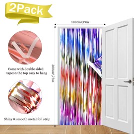 2pcs Tinsel Curtain Blue Glitter, 3ft X 6.4ft Aluminum Foil Flow Curtain Background Streamer, Girls Tinsel Curtains Pastel Foils Fringe,Birthday Party Wedding Backdrop Decoration(Multicoloured)