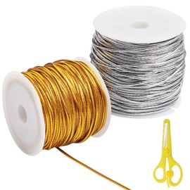2 Roll DIY Craft String, 50M Craft Making Elastic Cord 1MM Thick Gold Silver Metallic String for Christmas String Gift Wrapping String and Craft Making Gift Wrapping