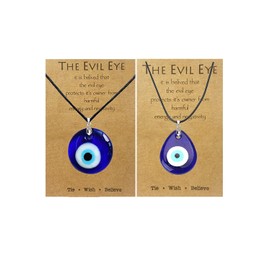 genkigold Lucky Protection Evil Eye Necklace: Captivating Blue Turkish Glass Pendant on Leather Rope - Symbolic Jewelry for Women, Men, and Teenage Girls