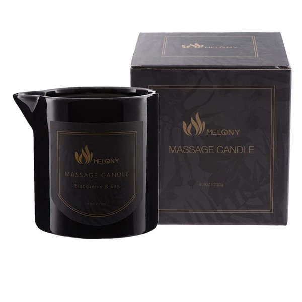 MELONY Massage Oil Candle for Pure Relaxation- 8.1 oz- Moisturizing Essential Oil Body Massage Candle for Home Spa- Amazing Gift for Women & Men (BlackBerry & Bay)