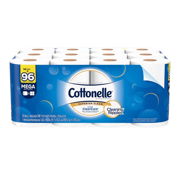 Cottonelle Ultra Cleancare Toilet Paper, Strong Bath Tissue, 24 Mega Rolls , 24 rolls