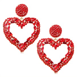 NLCAC Valentine's Day Heart Earrings Rhinestone Multi Stone Cluster Open Heart Drop Dangle Evening Earrings (Red Heart)