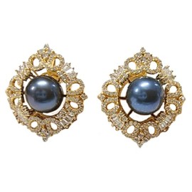 EKJQB Silver 9-10MM Tahitian Black Pearl Earring Studs for Her,Sterling Silver Peacock Green Black Tahitian Pearl Vintage Earring Studs with Moissanite for Women,S925 Silver 18K Yellow Gold Plated