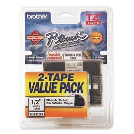 Brother TZE-2312PK 1/2" Black on White 2 Pack Label Tape