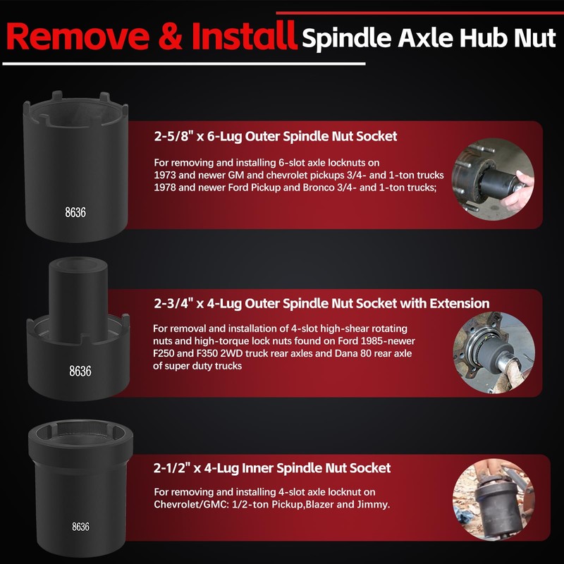 Spindle Nut Socket Tool Kit 5 Pcs Axle Hub Lock