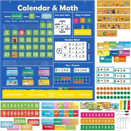 Torlam Circle Time Learning Center Teacher Must Haves Calendar Pocket Chart Math Games Addition Subtraction and Manipulatives Parent-child Interactive Game Props ,Comprehensive Set with 246 Pieces