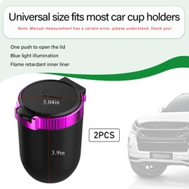KVAEY 2 PCS Car Ashtray with Lid, Mini Portable Car Ashtray, Detachable Stainless Steel Smokeless Car Ashtray with LED Blue Light, Windproof Car Accessory for Travel Car Smokers (Purple)