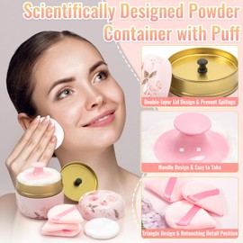 5PCS Powder Puff and Container, Portable Powder Puff Container for Women Baby Home Travel Use, Sturdy Case with Soft Puffs